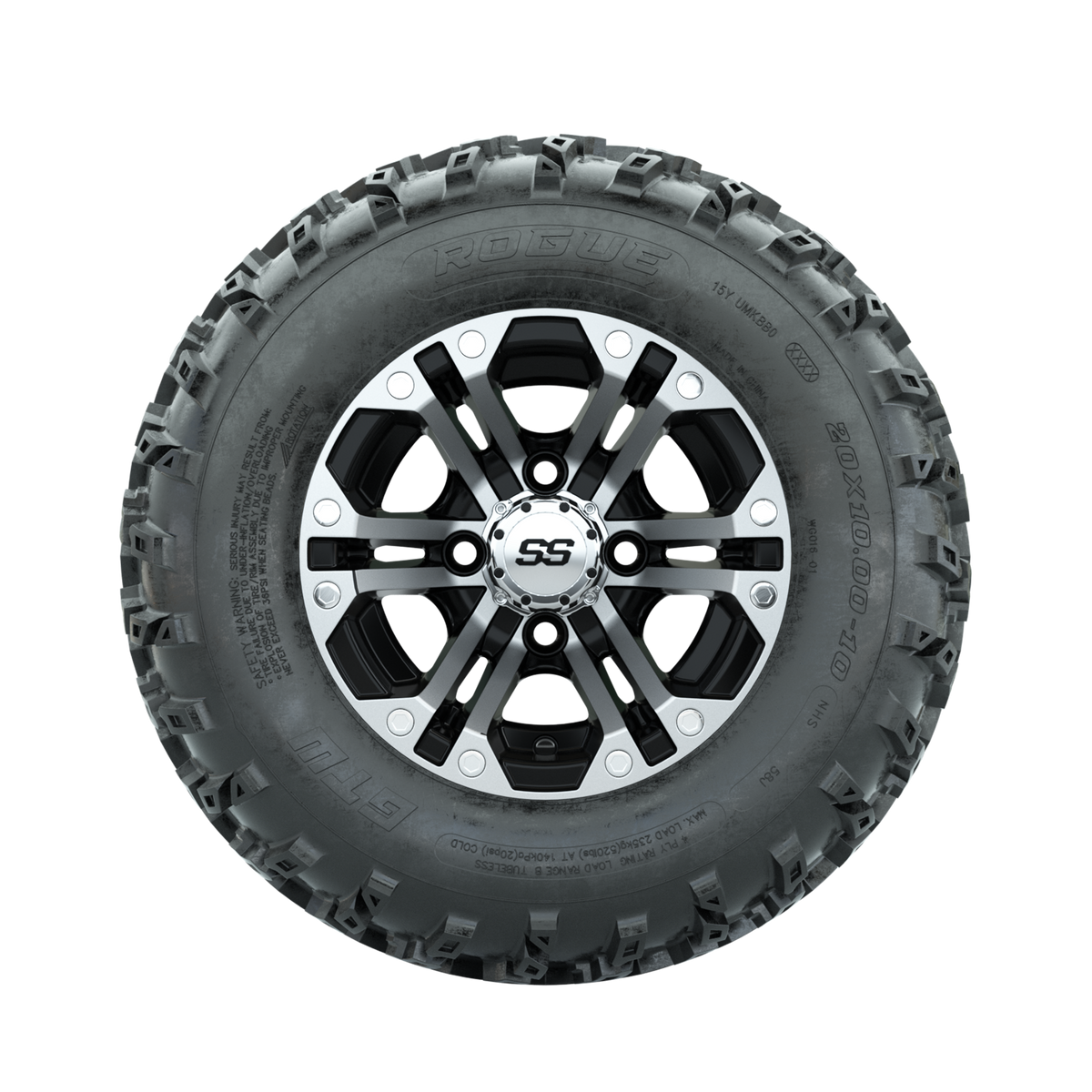 GTW Specter Machined/Black 10 in Wheels with 20x10.00-10 Rogue All Terrain Tires Full Set