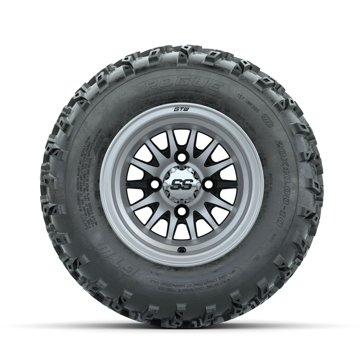GTW Medusa Machined/Black 10 in Wheels with 20x10.00-10 Rogue All Terrain Tires Full Set