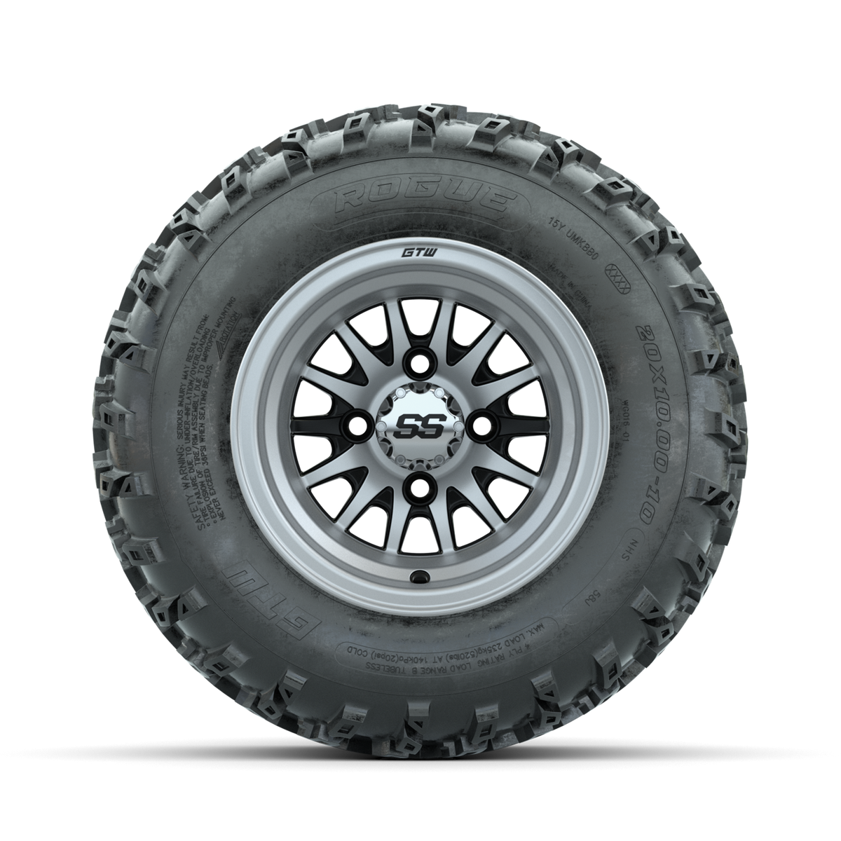 GTW Medusa Machined/Black 10 in Wheels with 20x10.00-10 Rogue All Terrain Tires Full Set
