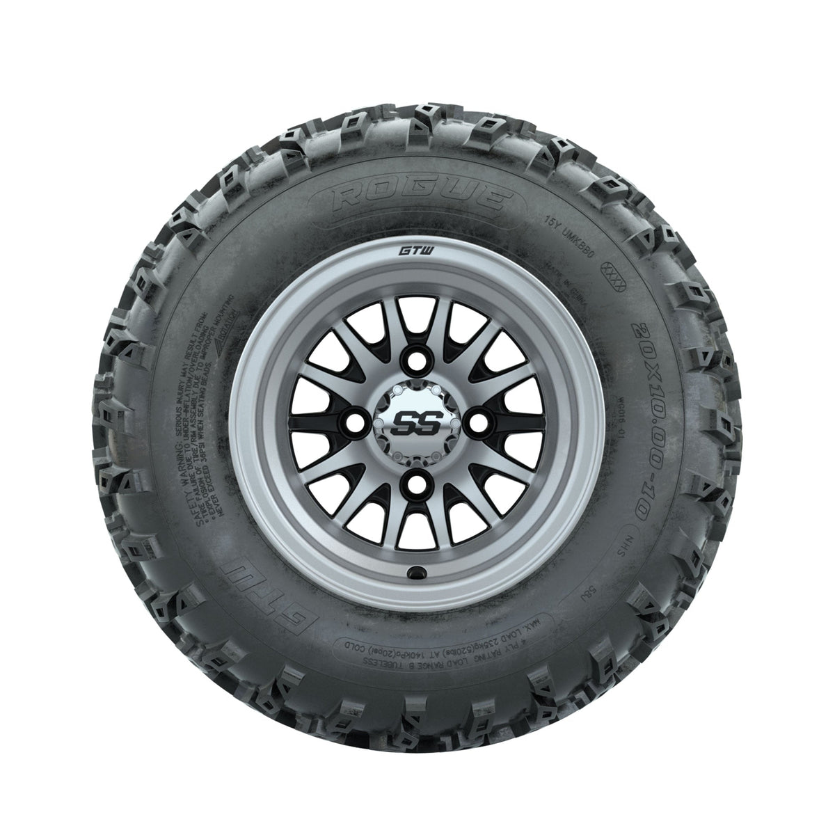 GTW Medusa Machined/Black 10 in Wheels with 20x10.00-10 Rogue All Terrain Tires Full Set
