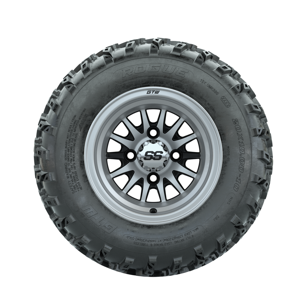 GTW Medusa Machined/Black 10 in Wheels with 20x10.00-10 Rogue All Terrain Tires Full Set