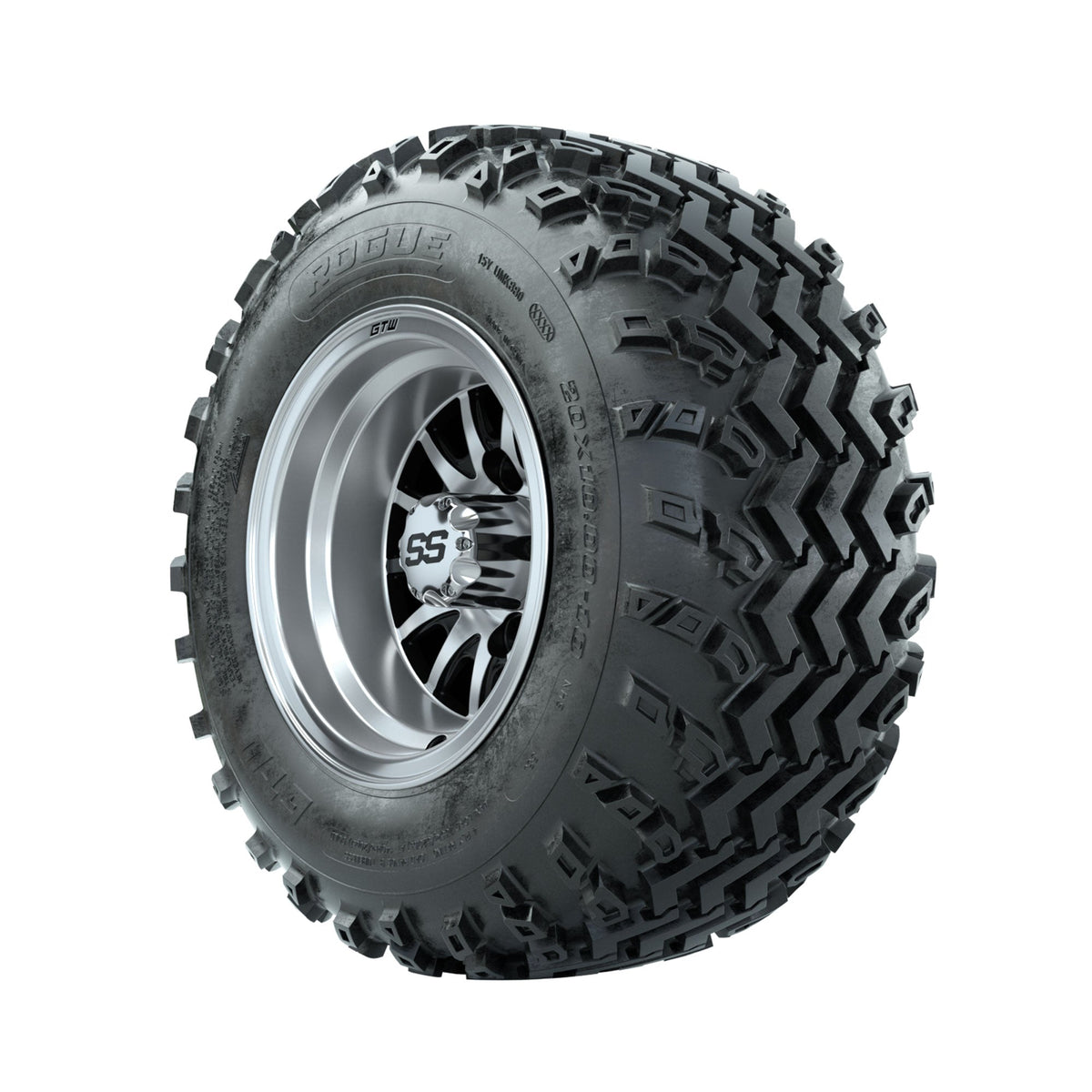 GTW Medusa Machined/Black 10 in Wheels with 20x10.00-10 Rogue All Terrain Tires Full Set