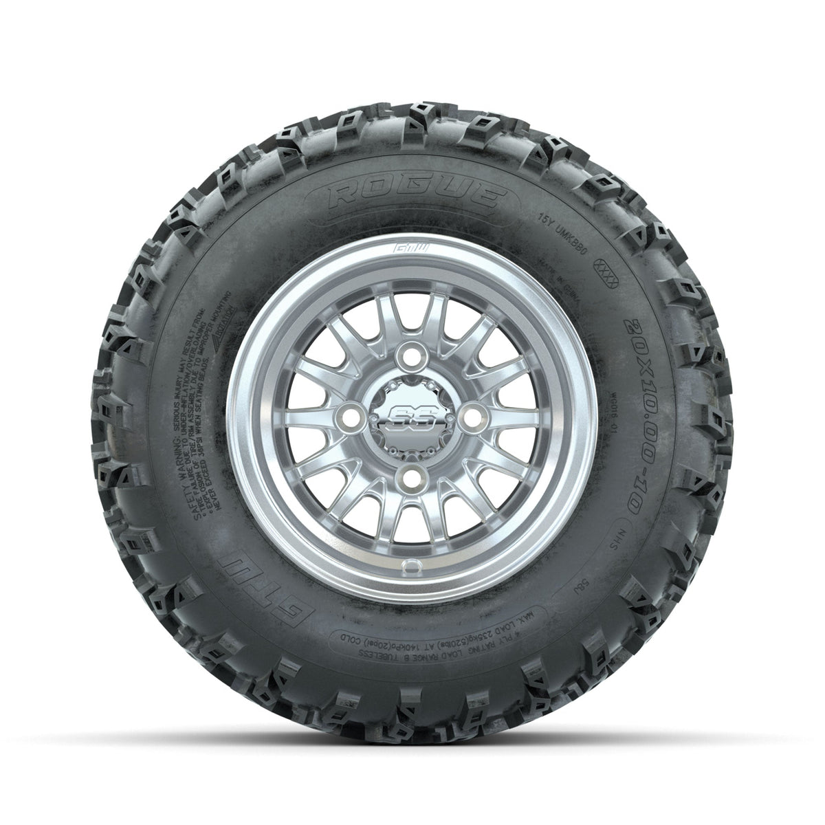 GTW Medusa Machined/Silver 10 in Wheels with 20x10.00-10 Rogue All Terrain Tires Full Set