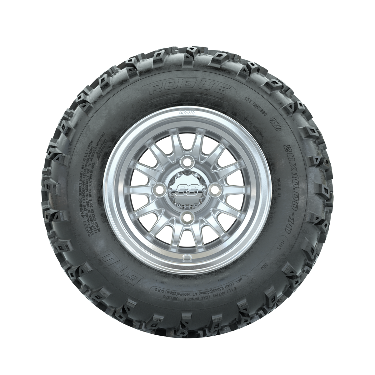 GTW Medusa Machined/Silver 10 in Wheels with 20x10.00-10 Rogue All Terrain Tires Full Set
