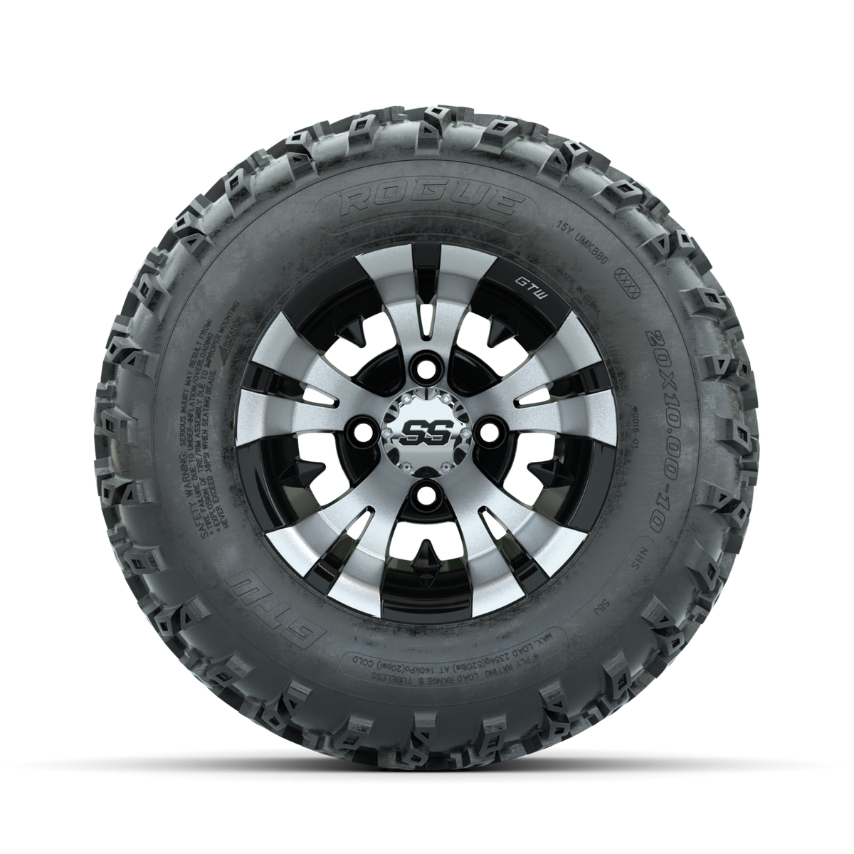 GTW Vampire Machined/Black 10 in Wheels with 20x10.00-10 Rogue All Terrain Tires Full Set