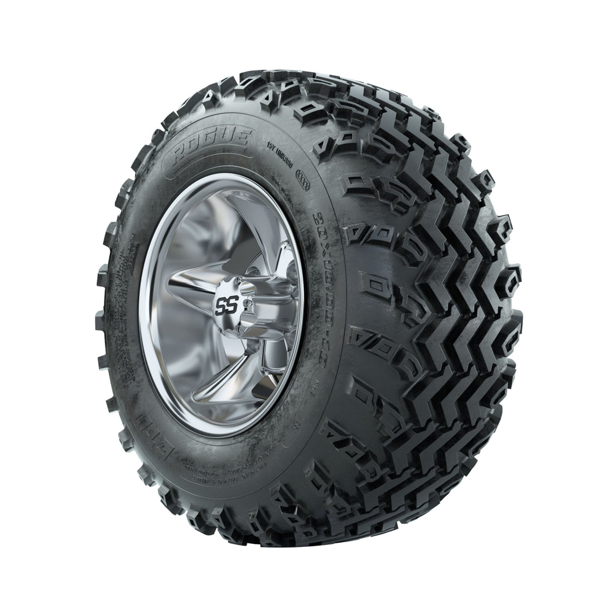 GTW Godfather Chrome 10 in Wheels with 20x10.00-10 Rogue All Terrain Tires Full Set