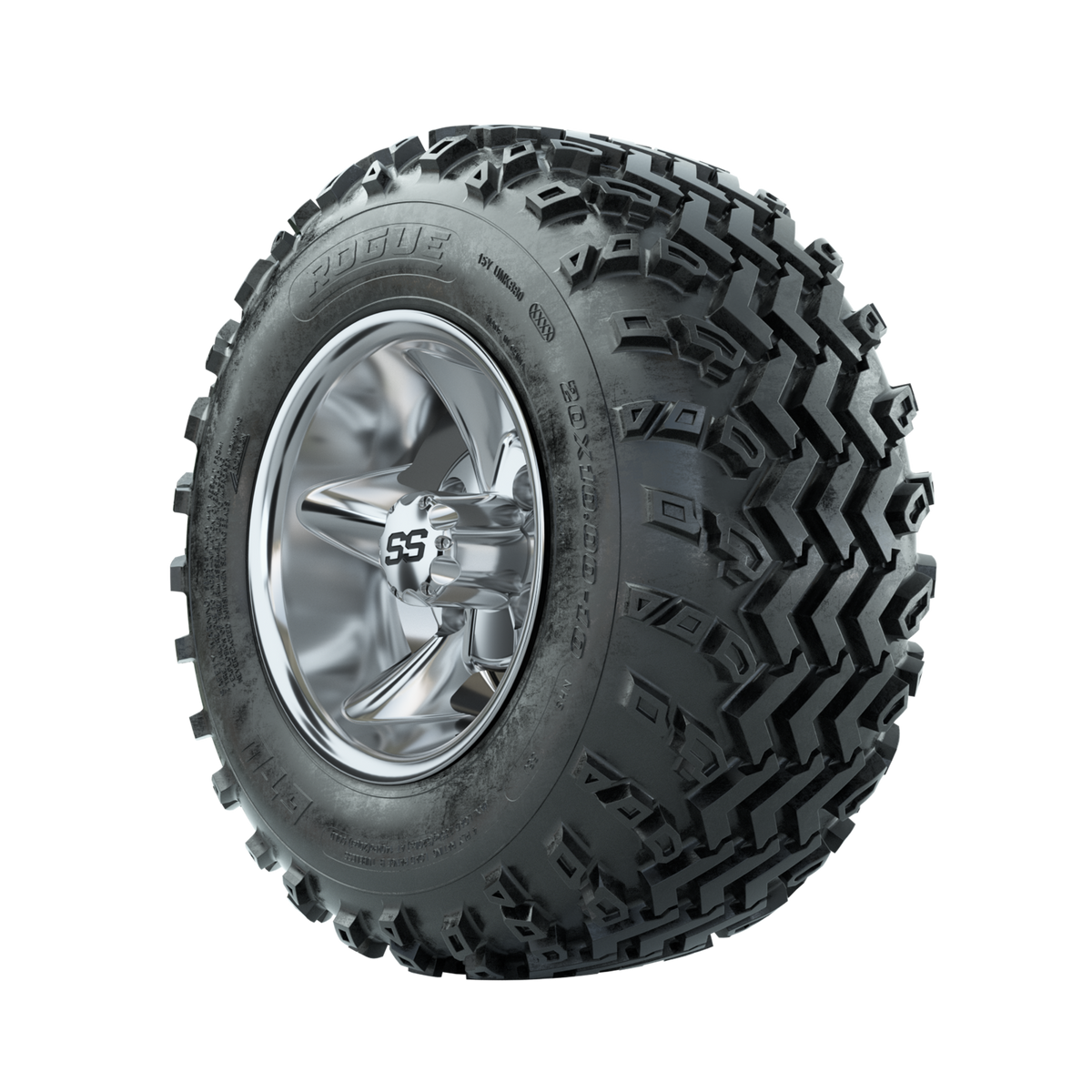 GTW Godfather Chrome 10 in Wheels with 20x10.00-10 Rogue All Terrain Tires Full Set