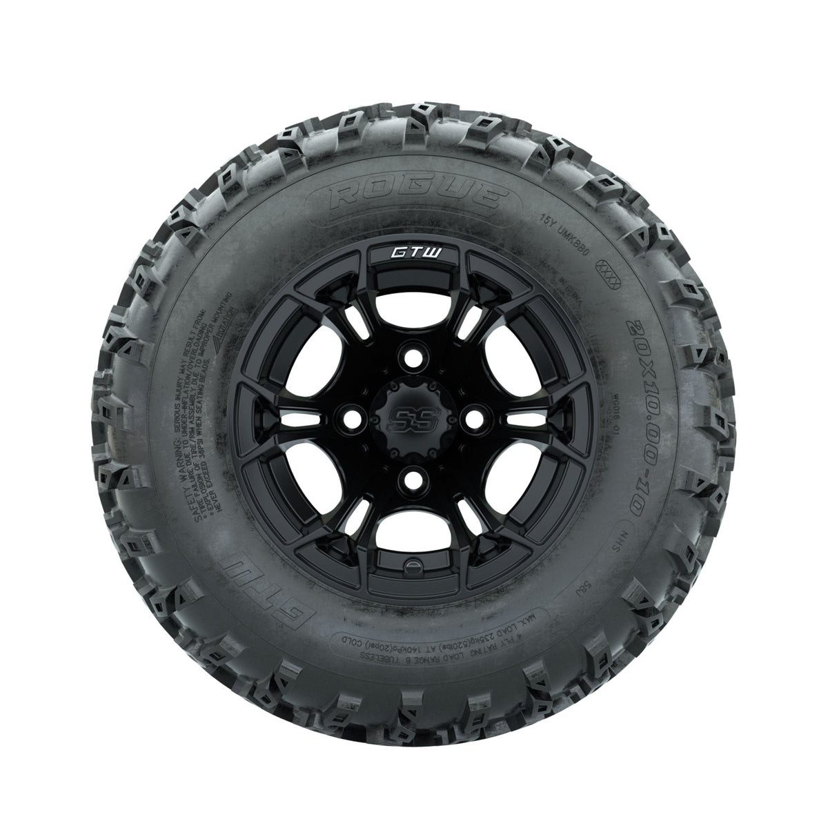 GTW Spyder Matte Black 10 in Wheels with 20x10.00-10 Rogue All Terrain Tires Full Set