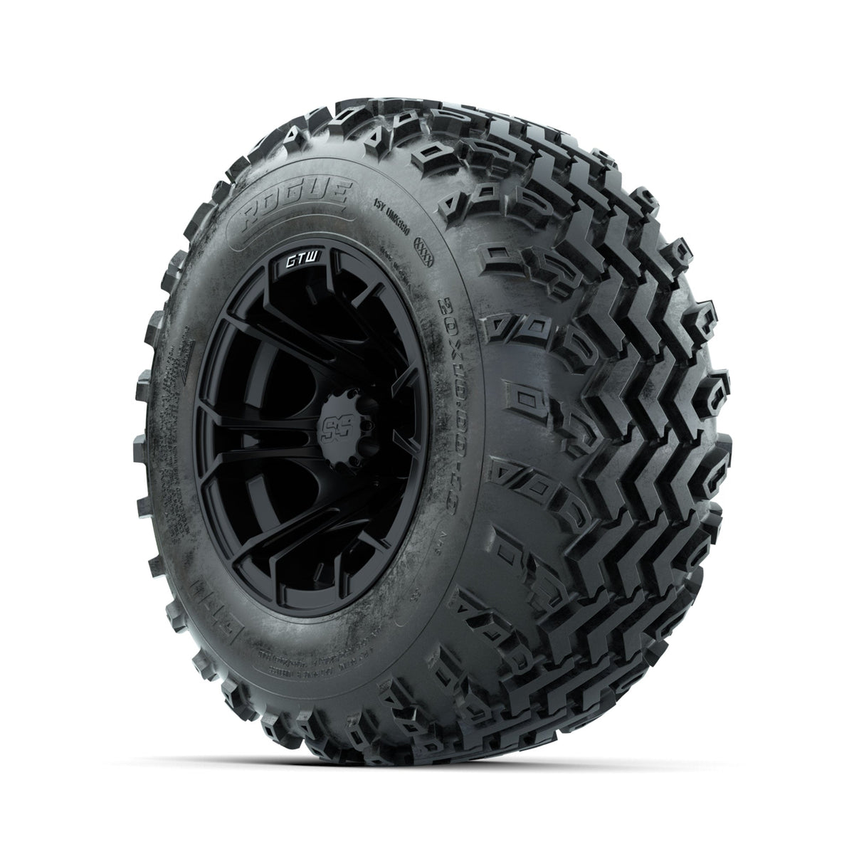 GTW Spyder Matte Black 10 in Wheels with 20x10.00-10 Rogue All Terrain Tires Full Set