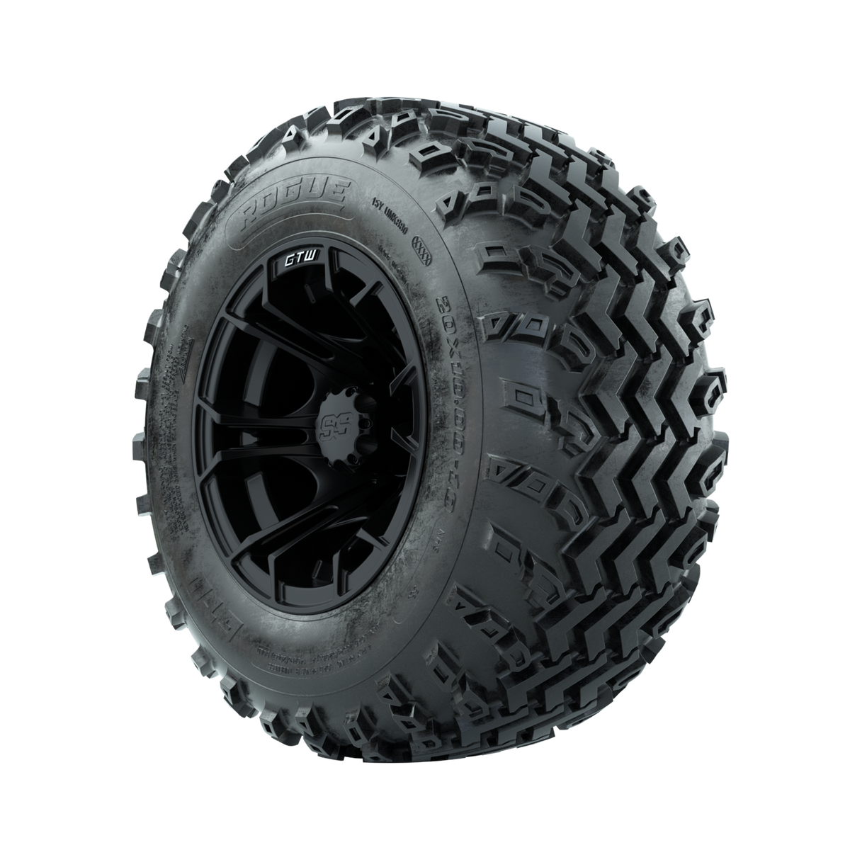 GTW Spyder Matte Black 10 in Wheels with 20x10.00-10 Rogue All Terrain Tires Full Set