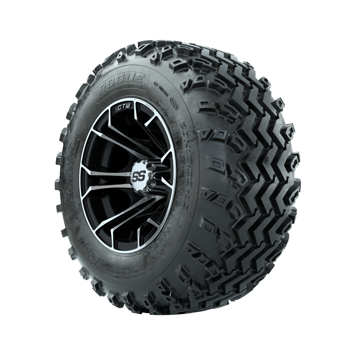 GTW Spyder Machined/Black 10 in Wheels with 20x10.00-10 Rogue All Terrain Tires  Full Set