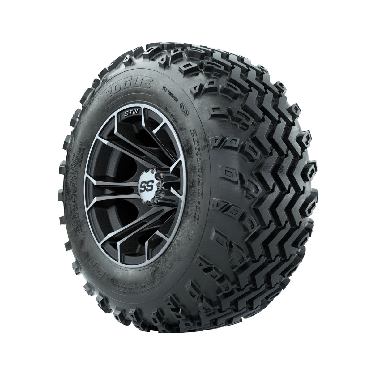 GTW Spyder Machined/Matte Grey 10 in Wheels with 20x10.00-10 Rogue All Terrain Tires Full Set
