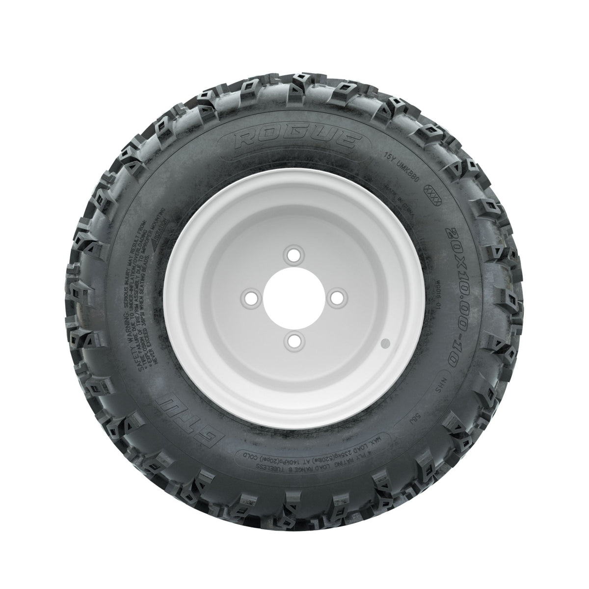 GTW Steel White 3:5 Offset 10 in Wheels with 20x10.00-10 Rogue All Terrain Tires Full Set