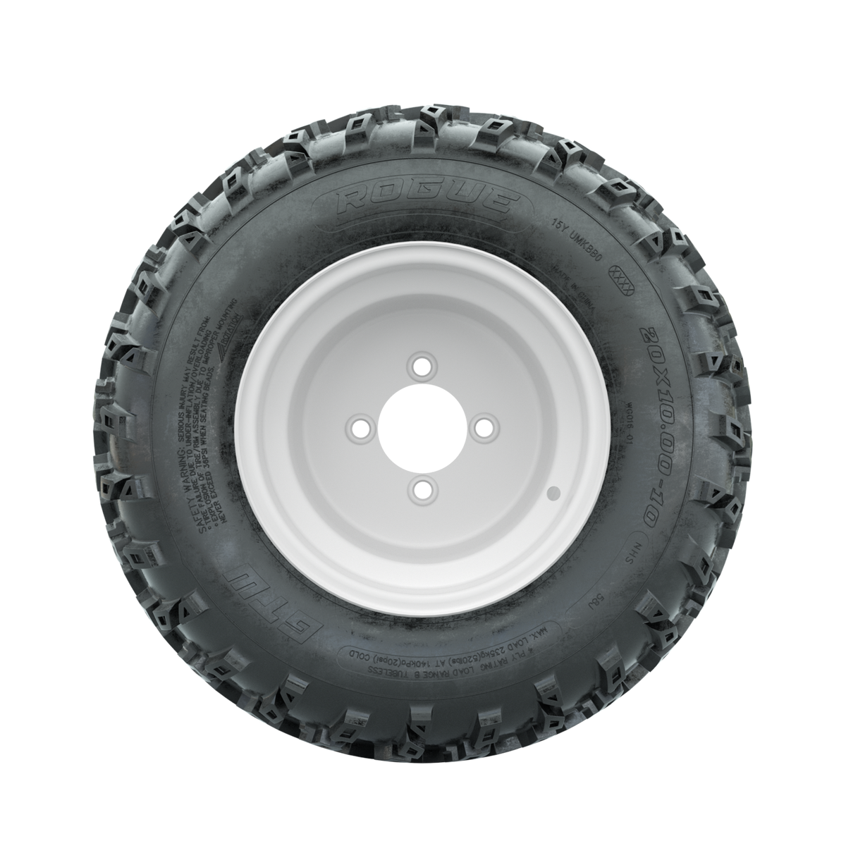 GTW Steel White 3:5 Offset 10 in Wheels with 20x10.00-10 Rogue All Terrain Tires Full Set