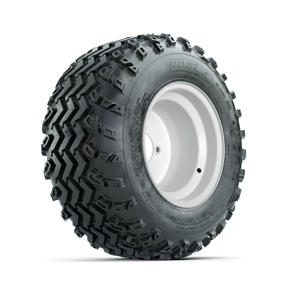 GTW Steel White 3:5 Offset 10 in Wheels with 20x10.00-10 Rogue All Terrain Tires Full Set