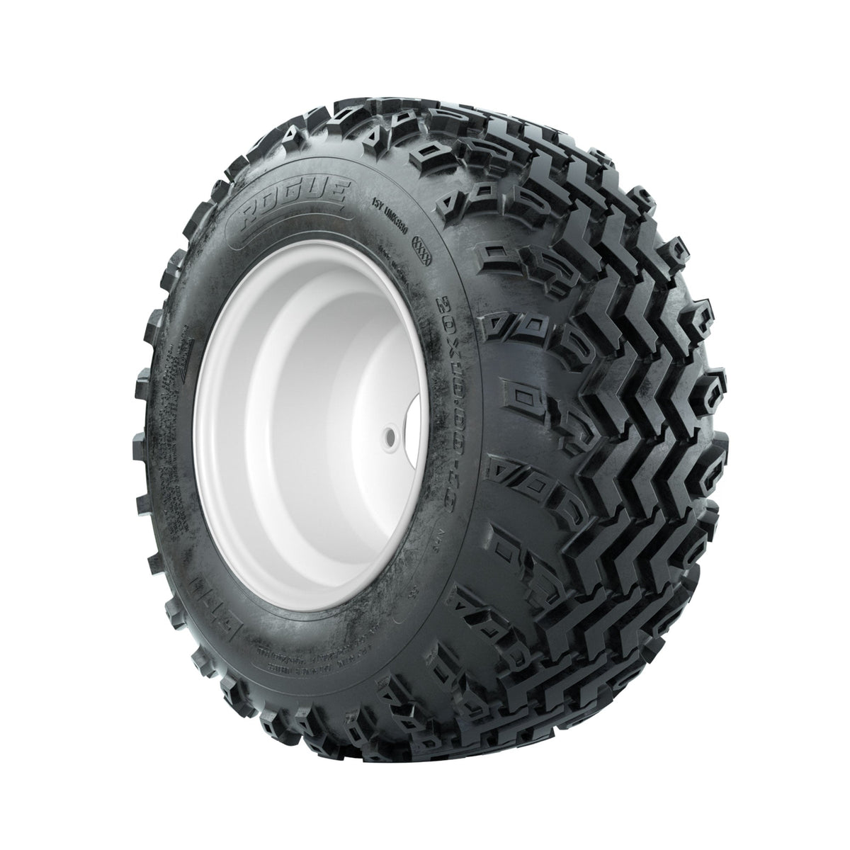 GTW Steel White 3:5 Offset 10 in Wheels with 20x10.00-10 Rogue All Terrain Tires Full Set