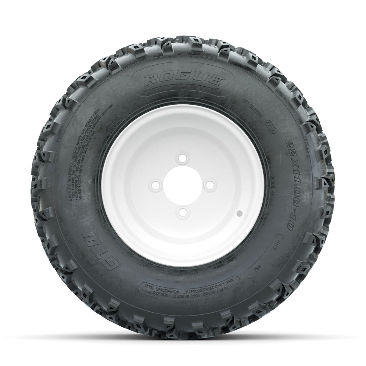 GTW Steel White 10 in Wheels with 22x11.00-10 Rogue All Terrain Tires Full Set