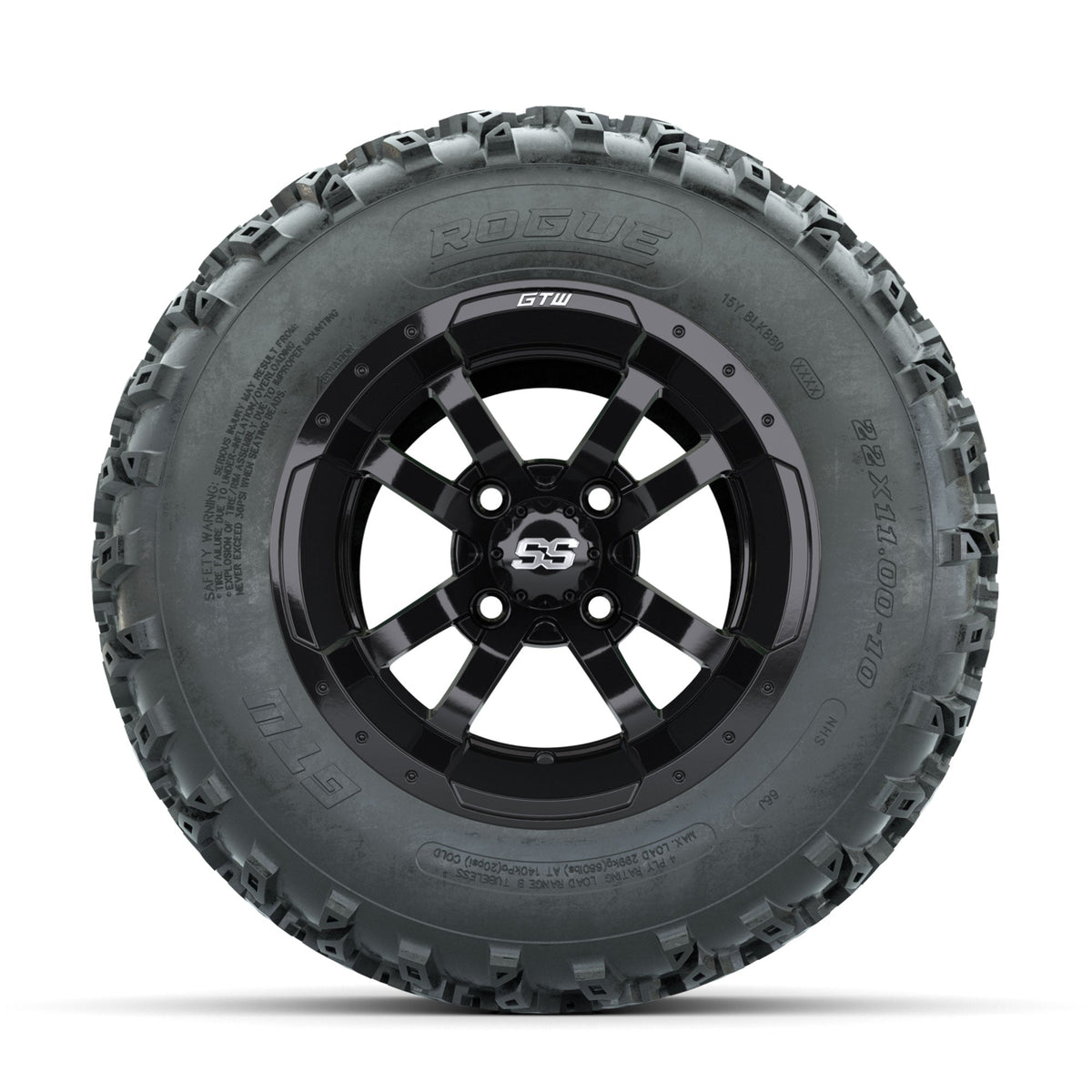 GTW Storm Trooper Black 10 in Wheels with 22x11.00-10 Rogue All Terrain Tires Full Set