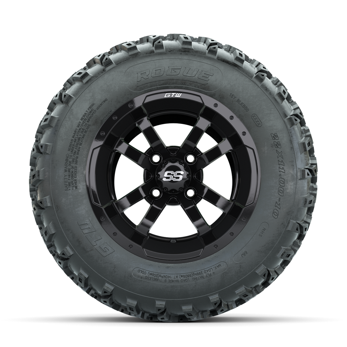 GTW Storm Trooper Black 10 in Wheels with 22x11.00-10 Rogue All Terrain Tires Full Set
