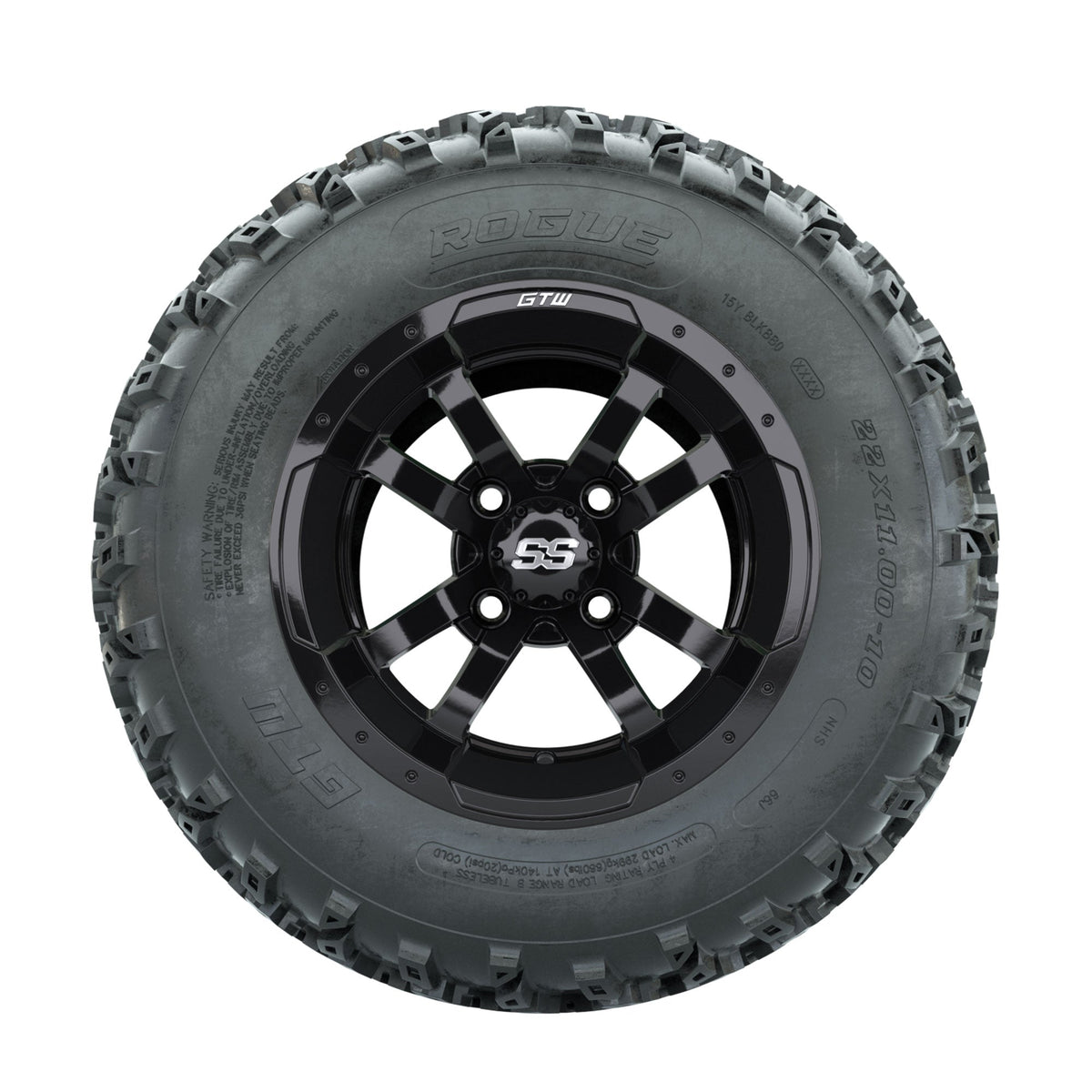 GTW Storm Trooper Black 10 in Wheels with 22x11.00-10 Rogue All Terrain Tires Full Set