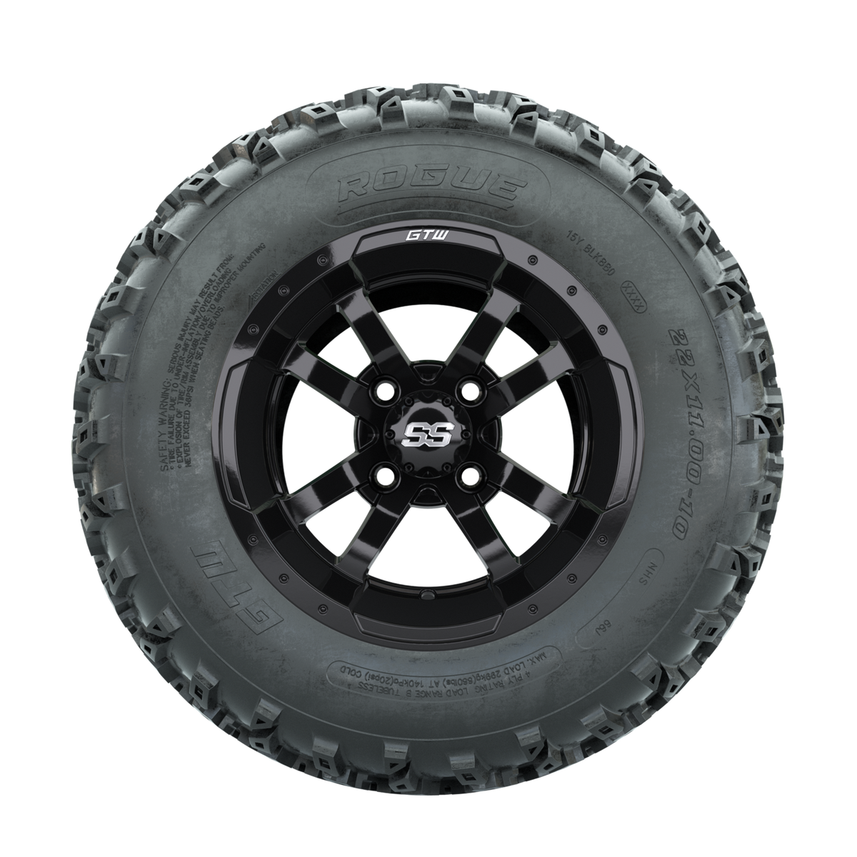 GTW Storm Trooper Black 10 in Wheels with 22x11.00-10 Rogue All Terrain Tires Full Set