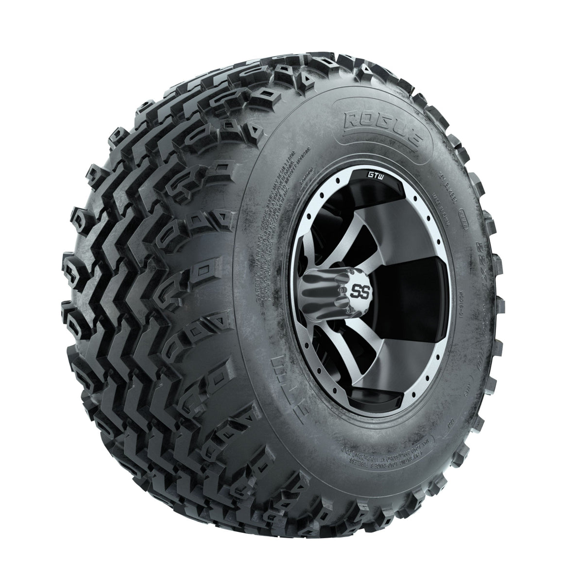 GTW Storm Trooper Machined/Black 10 in Wheels with 22x11.00-10 Rogue All Terrain Tires Full Set