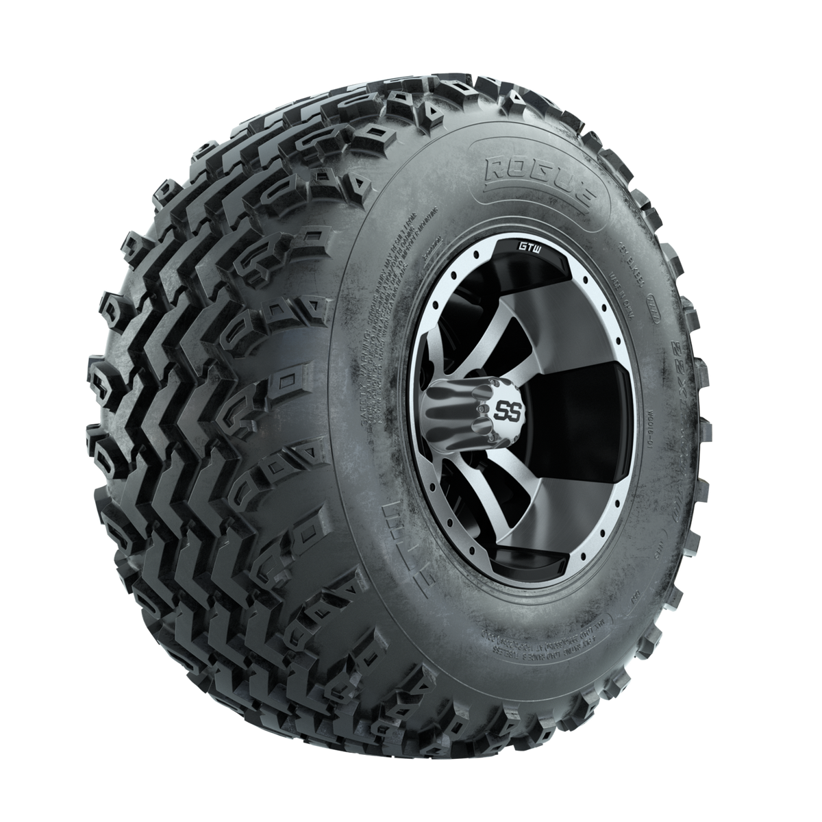 GTW Storm Trooper Machined/Black 10 in Wheels with 22x11.00-10 Rogue All Terrain Tires Full Set