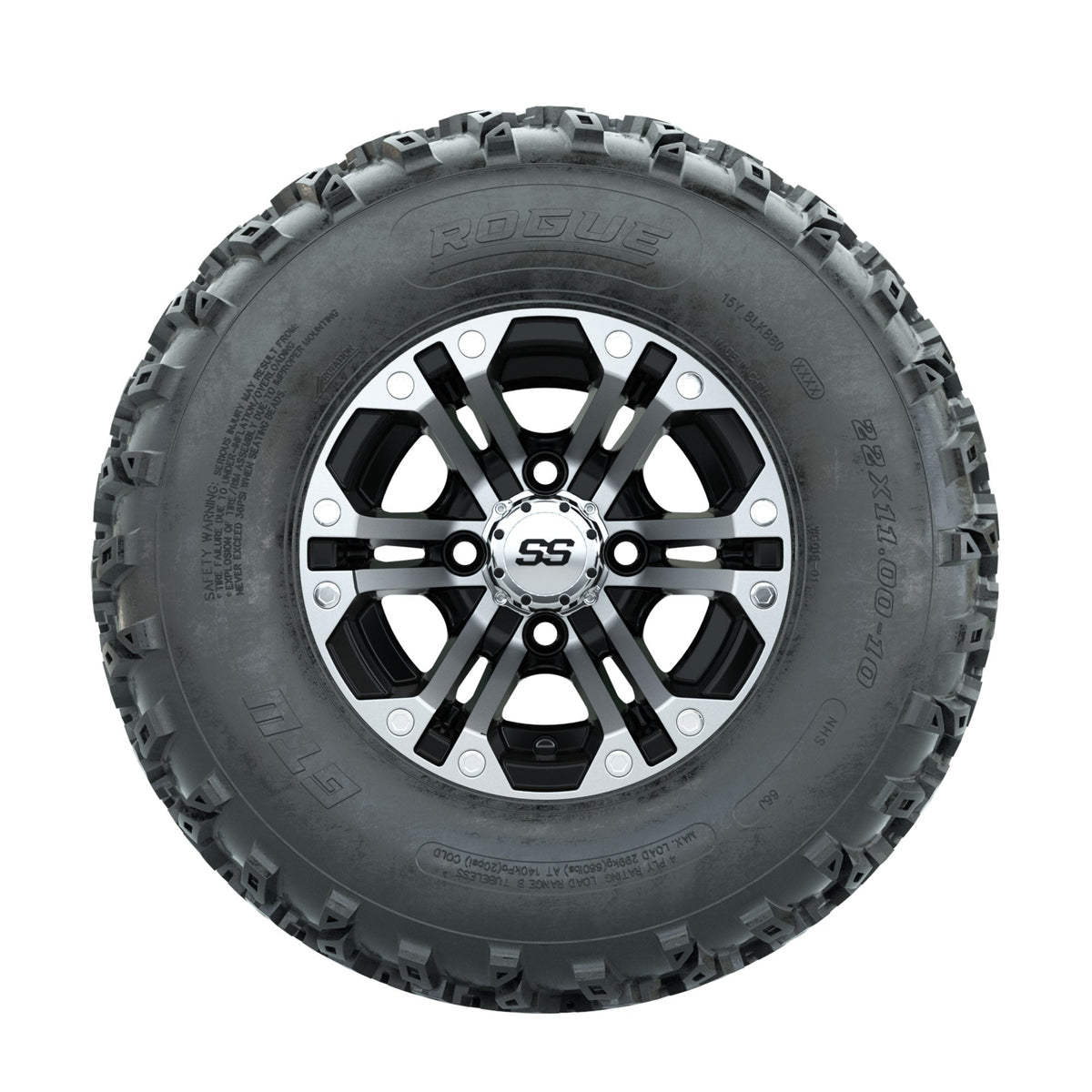 GTW Specter Machined/Black 10 in Wheels with 22x11.00-10 Rogue All Terrain Tires Full Set