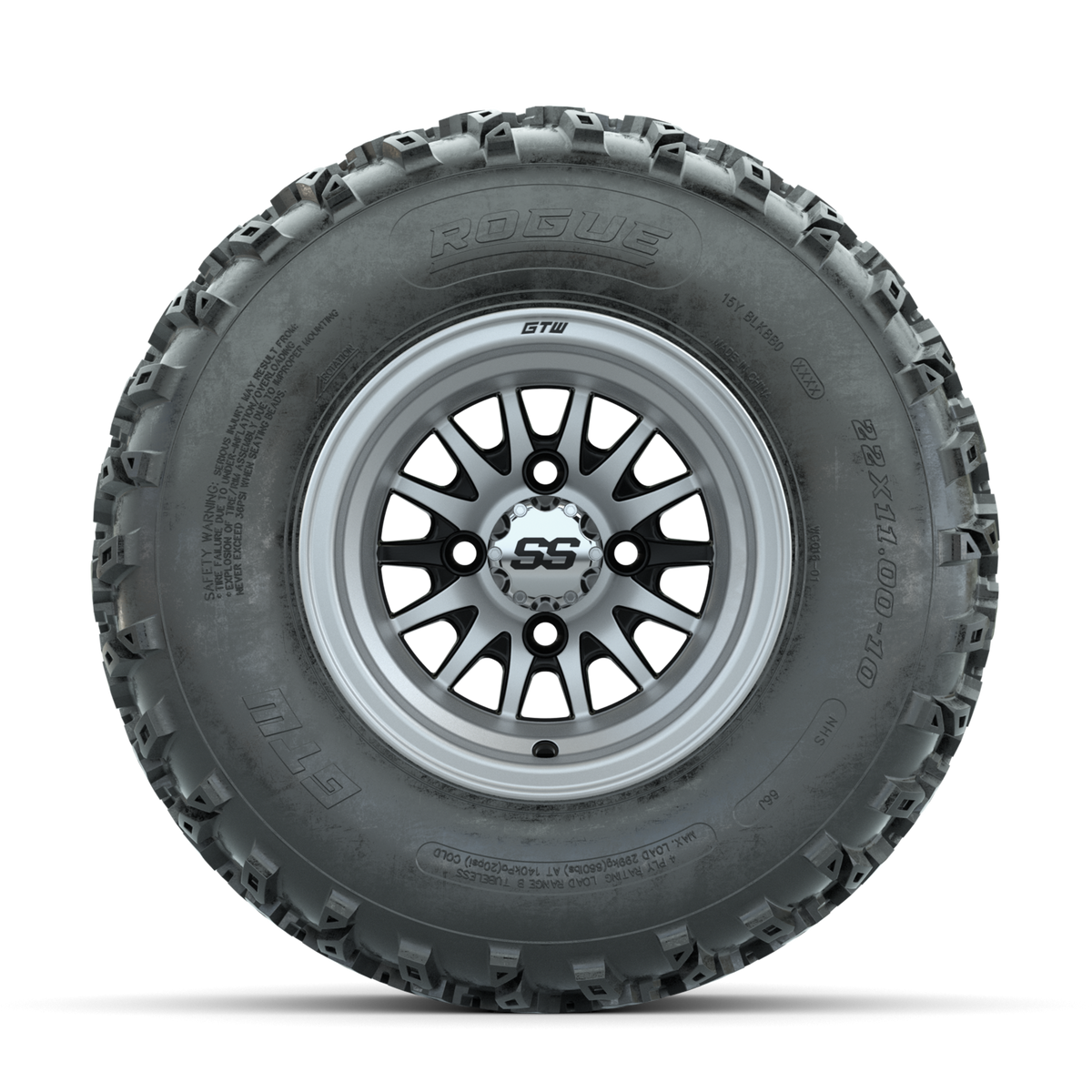 GTW Medusa Machined/Black 10 in Wheels with 22x11.00-10 Rogue All Terrain Tires Full Set