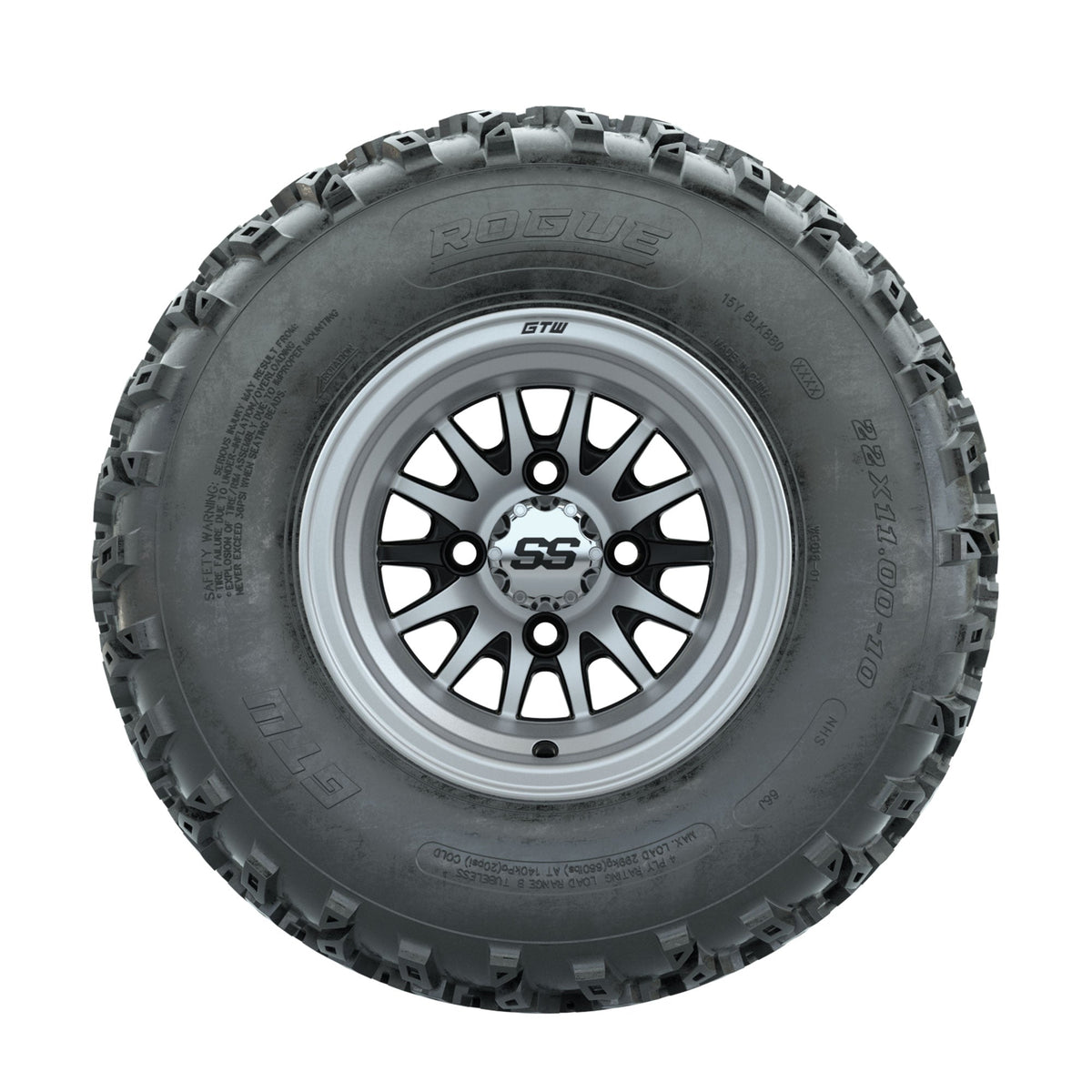 GTW Medusa Machined/Black 10 in Wheels with 22x11.00-10 Rogue All Terrain Tires Full Set