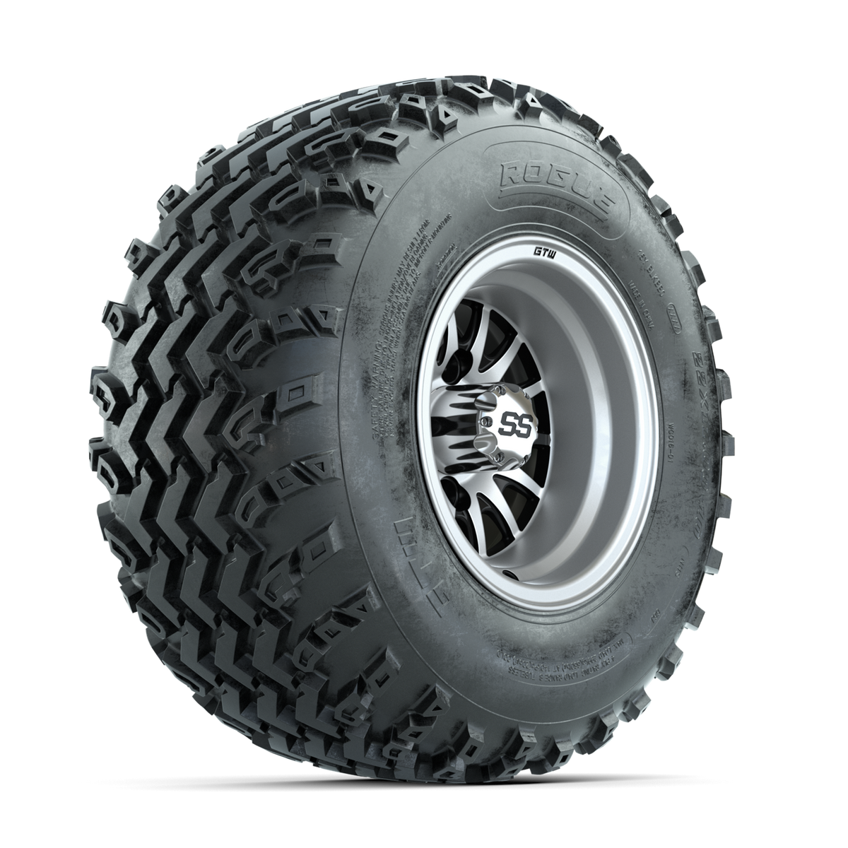 GTW Medusa Machined/Black 10 in Wheels with 22x11.00-10 Rogue All Terrain Tires Full Set
