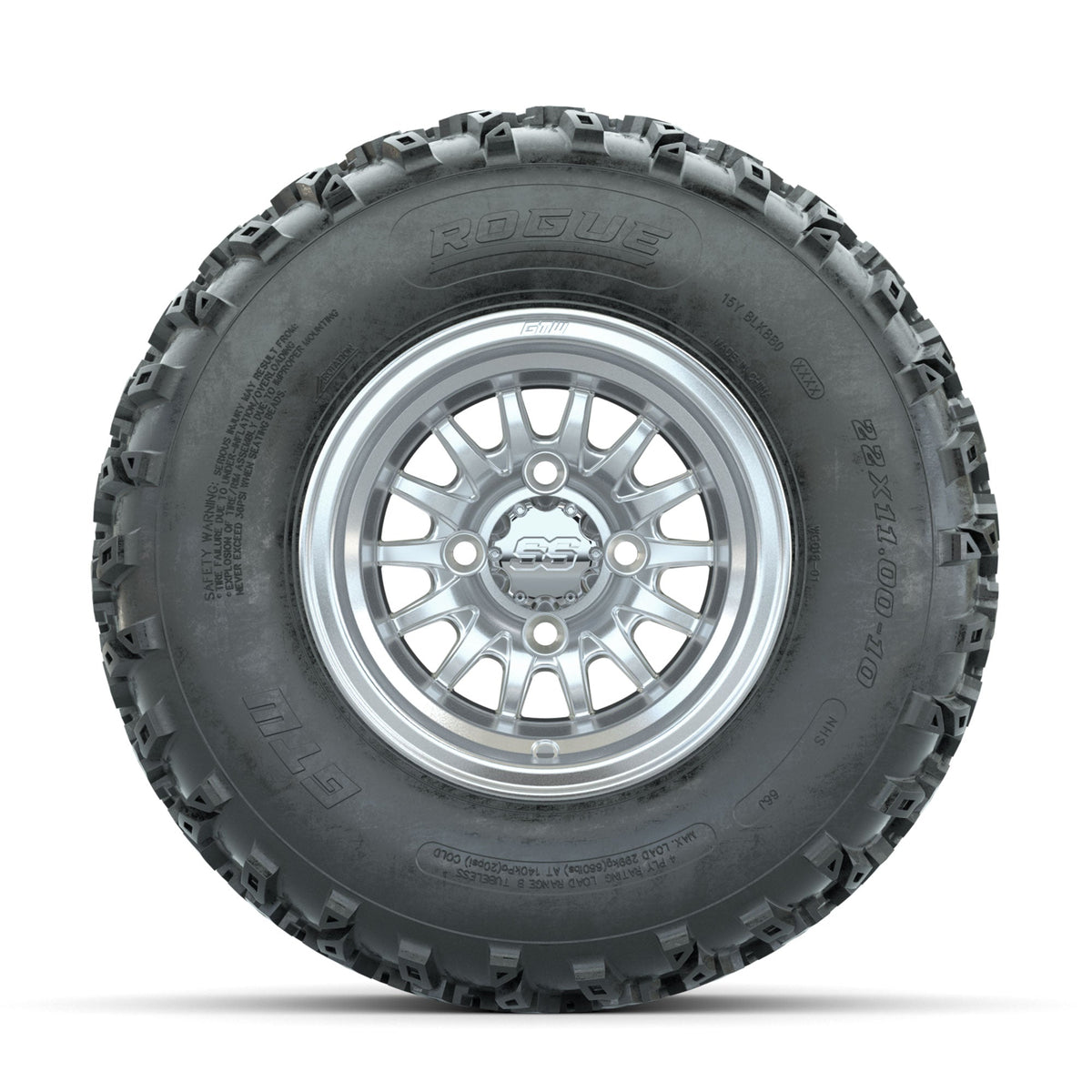 GTW Medusa Machined/Silver 10 in Wheels with 22x11.00-10 Rogue All Terrain Tires Full Set