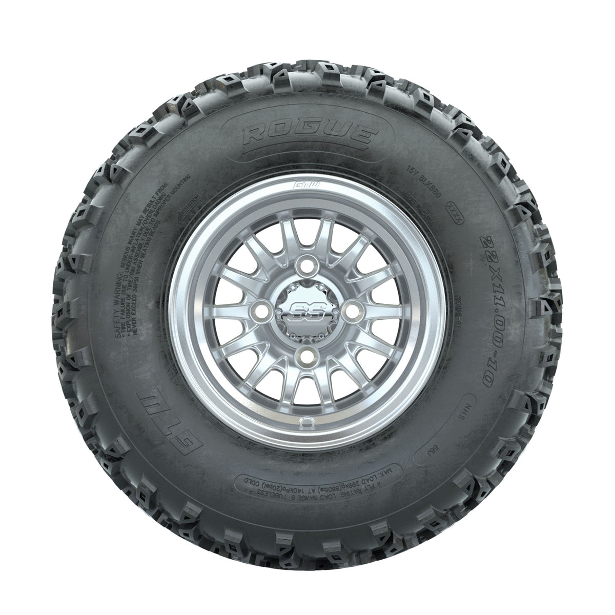 GTW Medusa Machined/Silver 10 in Wheels with 22x11.00-10 Rogue All Terrain Tires Full Set