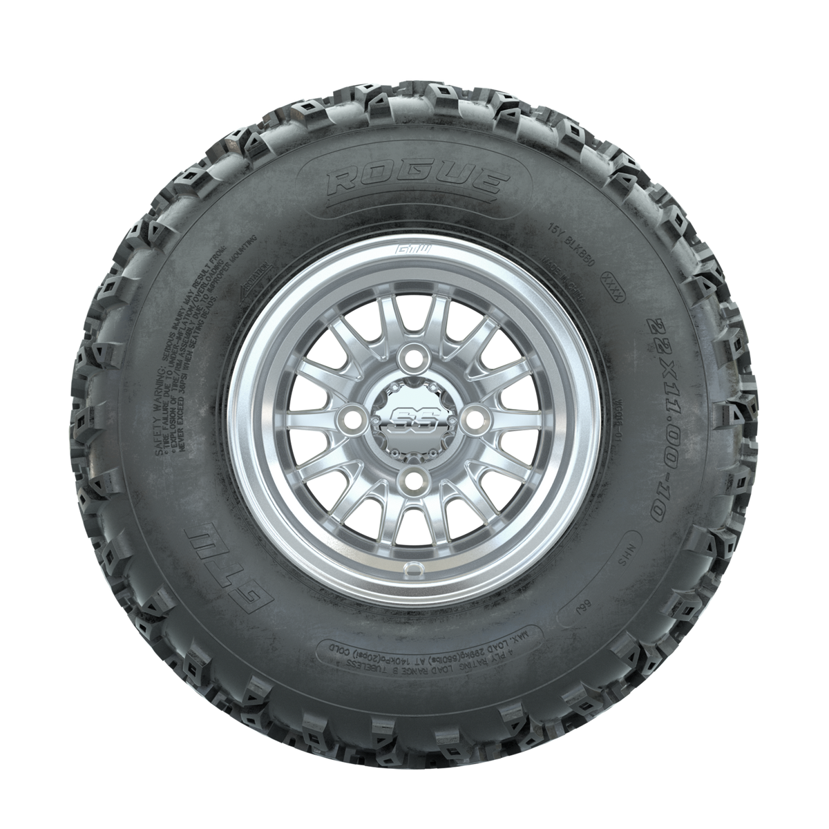 GTW Medusa Machined/Silver 10 in Wheels with 22x11.00-10 Rogue All Terrain Tires Full Set