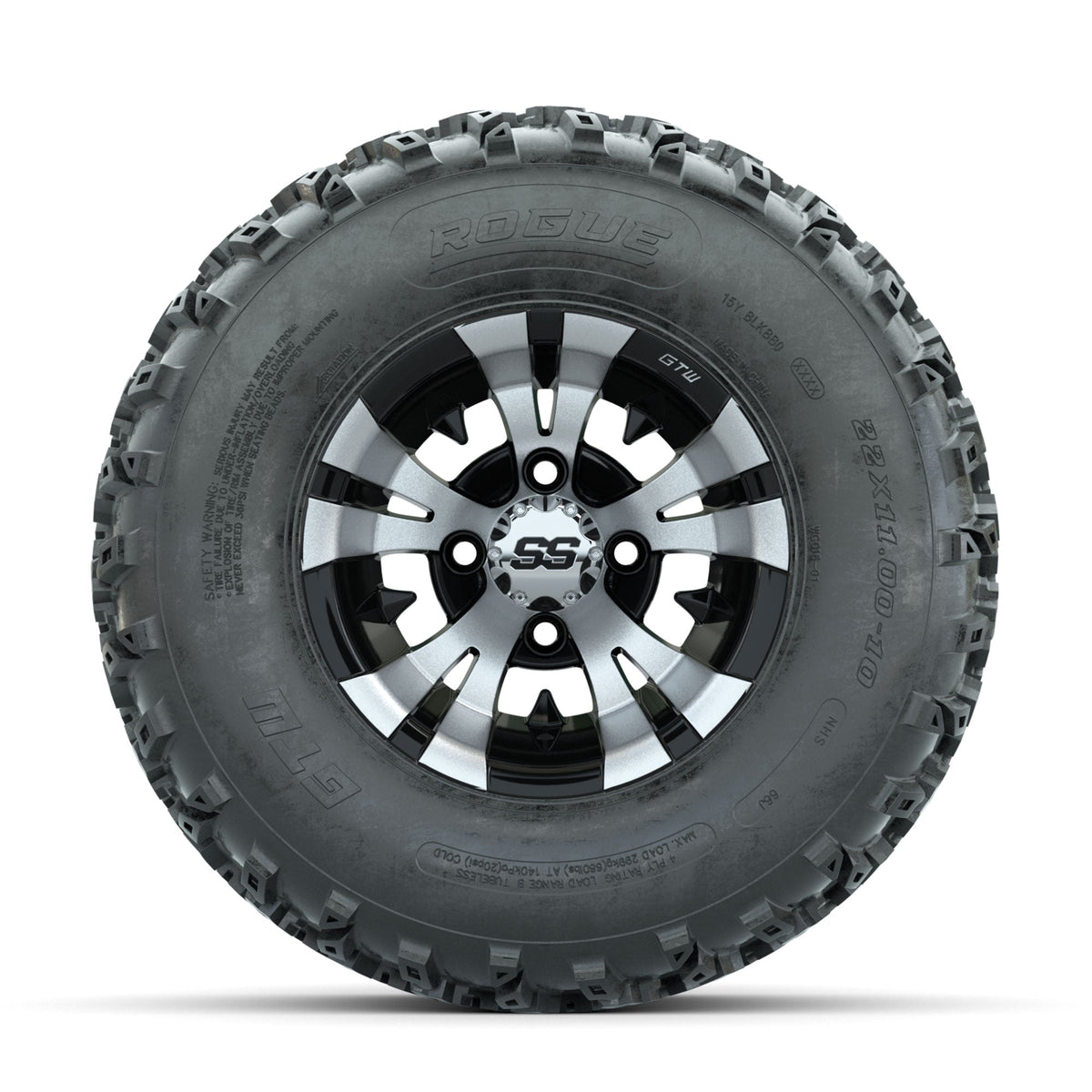 GTW Vampire Machined/Black 10 in Wheels with 22x11.00-10 Rogue All Terrain Tires Full Set