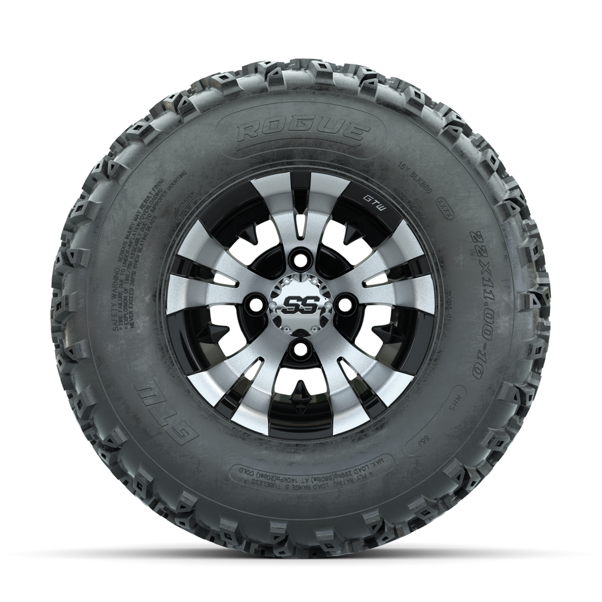 GTW Vampire Machined/Black 10 in Wheels with 22x11.00-10 Rogue All Terrain Tires Full Set