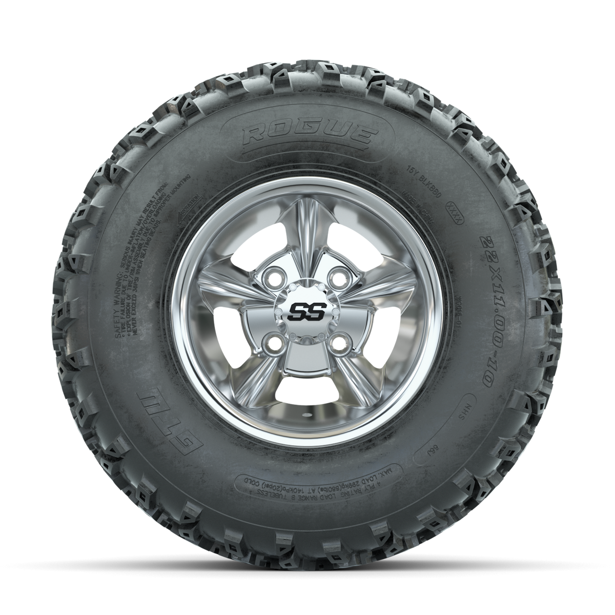 GTW Godfather Chrome 10 in Wheels with 22x11.00-10 Rogue All Terrain Tires Full Set