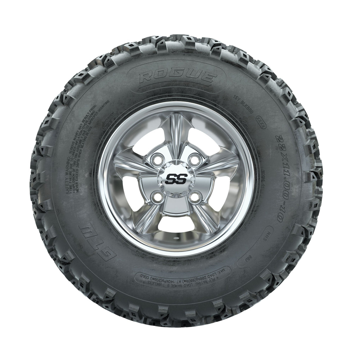 GTW Godfather Chrome 10 in Wheels with 22x11.00-10 Rogue All Terrain Tires Full Set