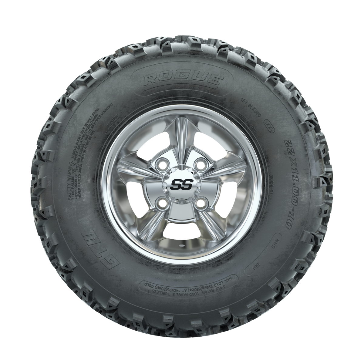 GTW Godfather Chrome 10 in Wheels with 22x11.00-10 Rogue All Terrain Tires Full Set
