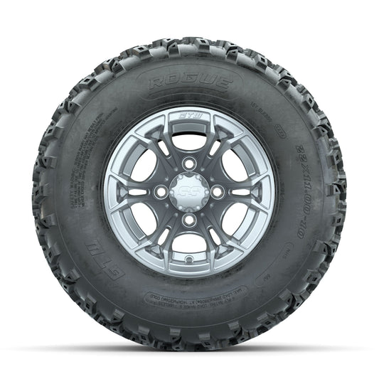 GTW Spyder Silver 10 in Wheels with 22x11.00-10 Rogue All Terrain Tires Full Set