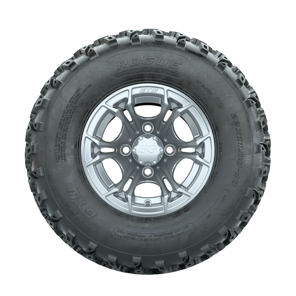 GTW Spyder Silver 10 in Wheels with 22x11.00-10 Rogue All Terrain Tires Full Set