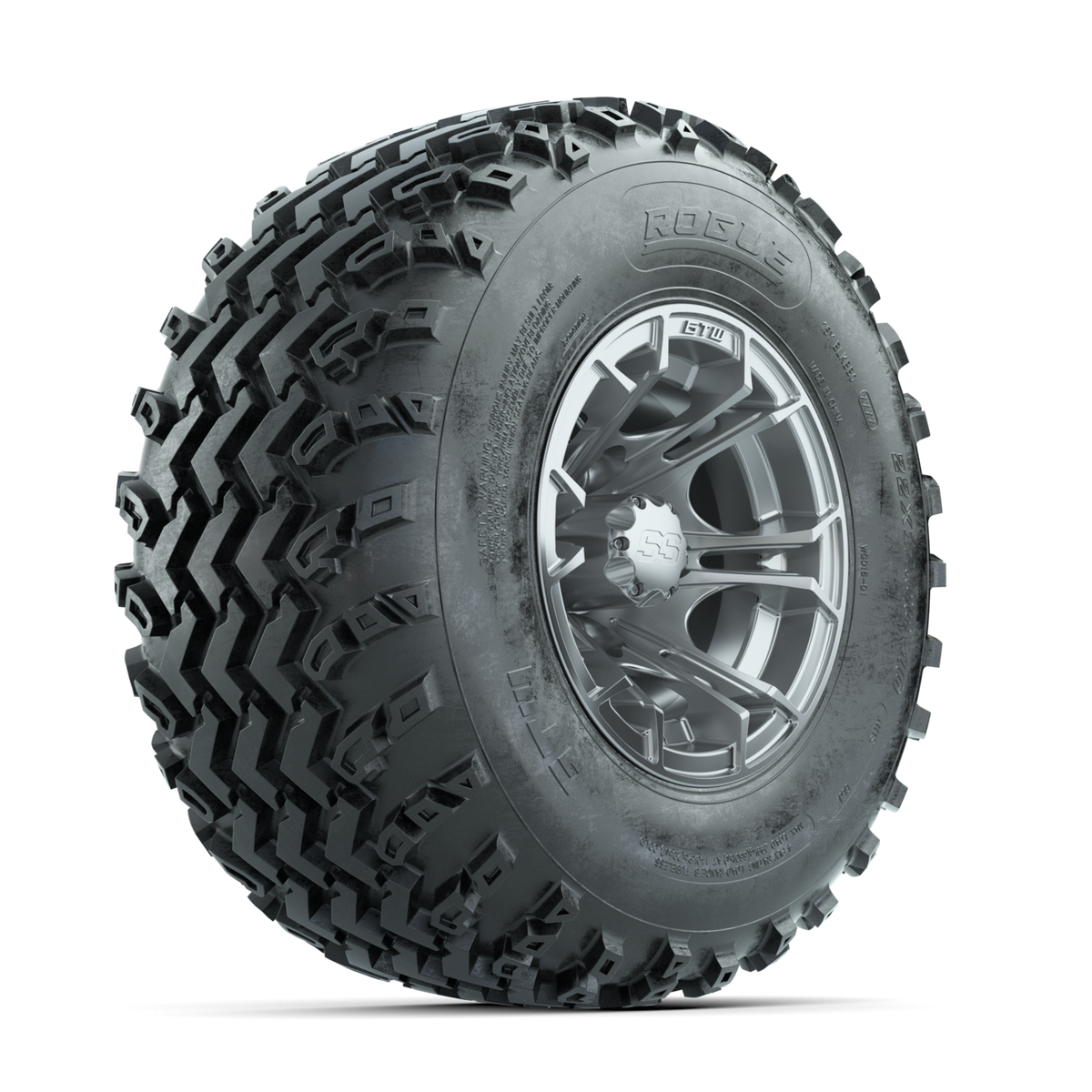 GTW Spyder Silver 10 in Wheels with 22x11.00-10 Rogue All Terrain Tires Full Set