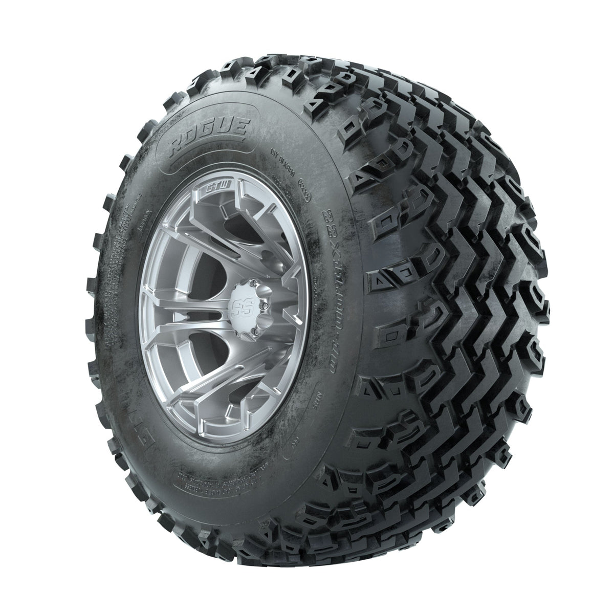 GTW Spyder Silver 10 in Wheels with 22x11.00-10 Rogue All Terrain Tires Full Set