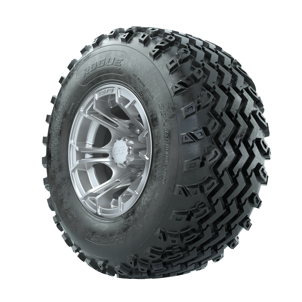 GTW Spyder Silver 10 in Wheels with 22x11.00-10 Rogue All Terrain Tires Full Set