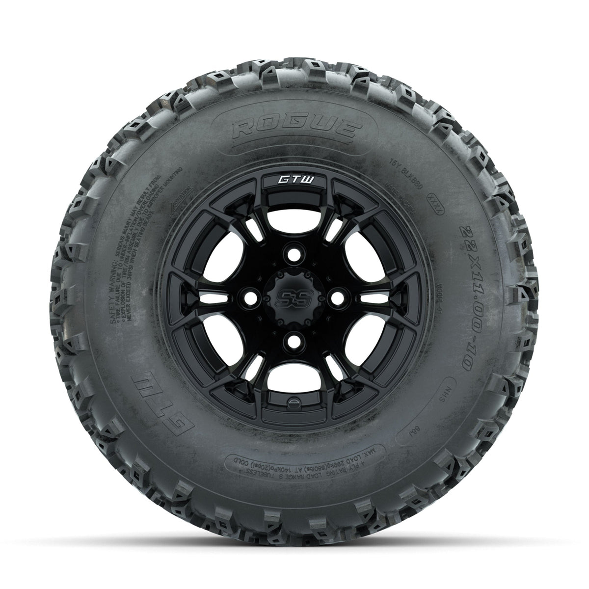 GTW Spyder Matte Black 10 in Wheels with 22x11.00-10 Rogue All Terrain Tires Full Set