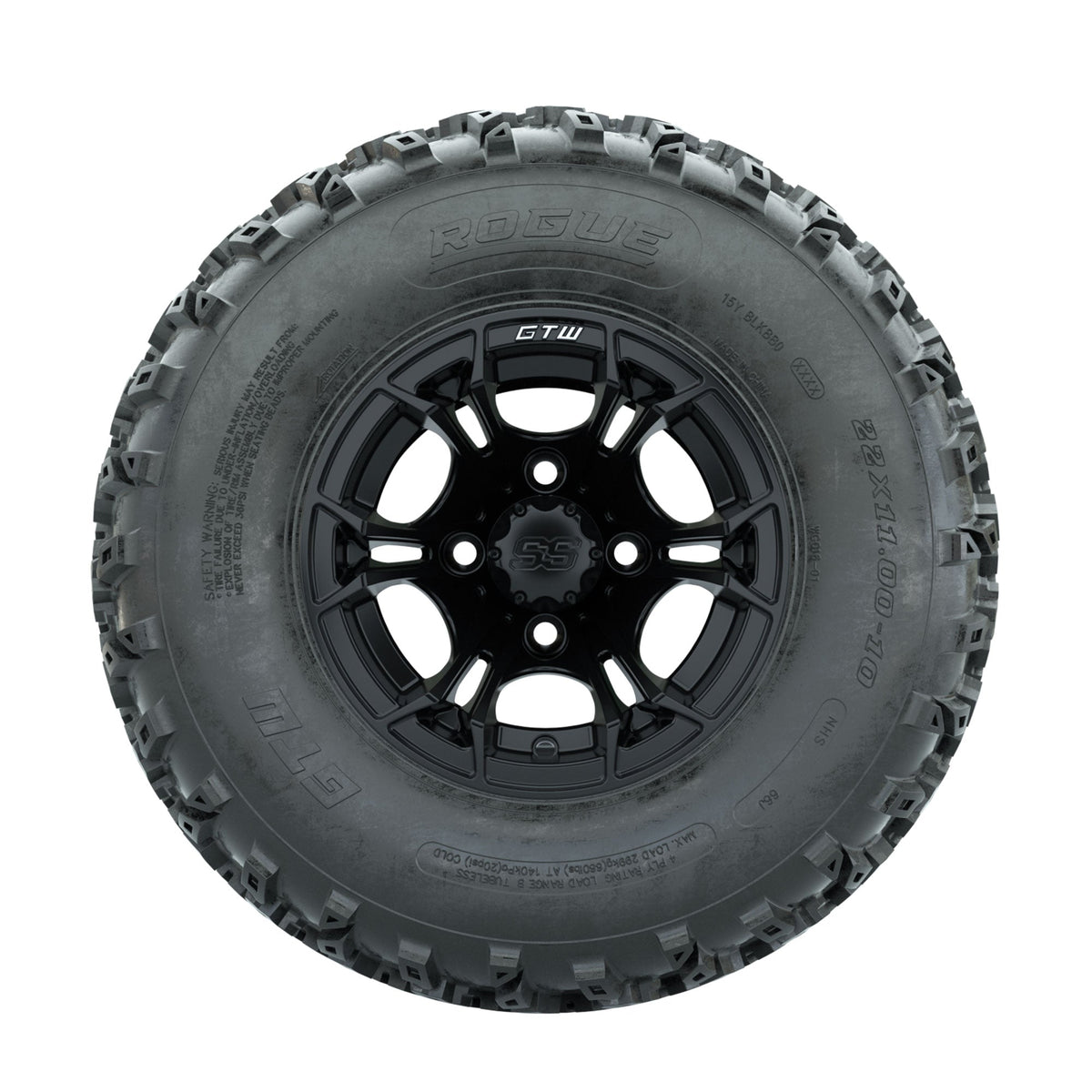 GTW Spyder Matte Black 10 in Wheels with 22x11.00-10 Rogue All Terrain Tires Full Set