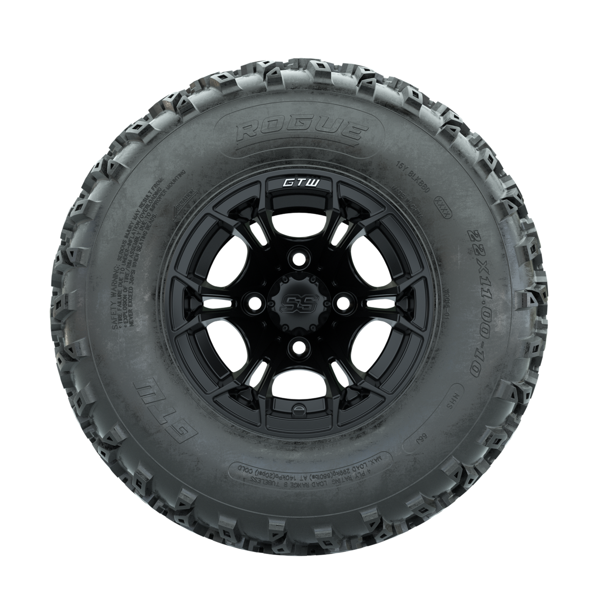 GTW Spyder Matte Black 10 in Wheels with 22x11.00-10 Rogue All Terrain Tires Full Set