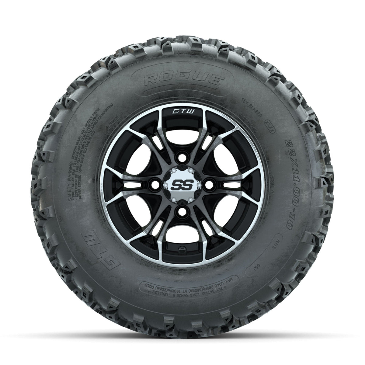 GTW Spyder Machined/Black 10 in Wheels with 22x11.00-10 Rogue All Terrain Tires Full Set