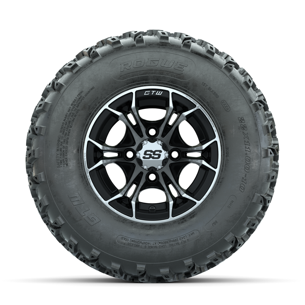 GTW Spyder Machined/Black 10 in Wheels with 22x11.00-10 Rogue All Terrain Tires Full Set