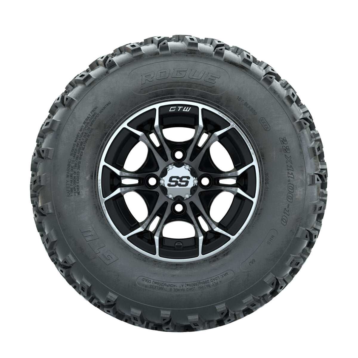 GTW Spyder Machined/Black 10 in Wheels with 22x11.00-10 Rogue All Terrain Tires Full Set